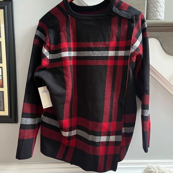 Silverts Adaptive Red & Black Plaid Long Sleeve Top sz L NWT - Picture 2 of 6
